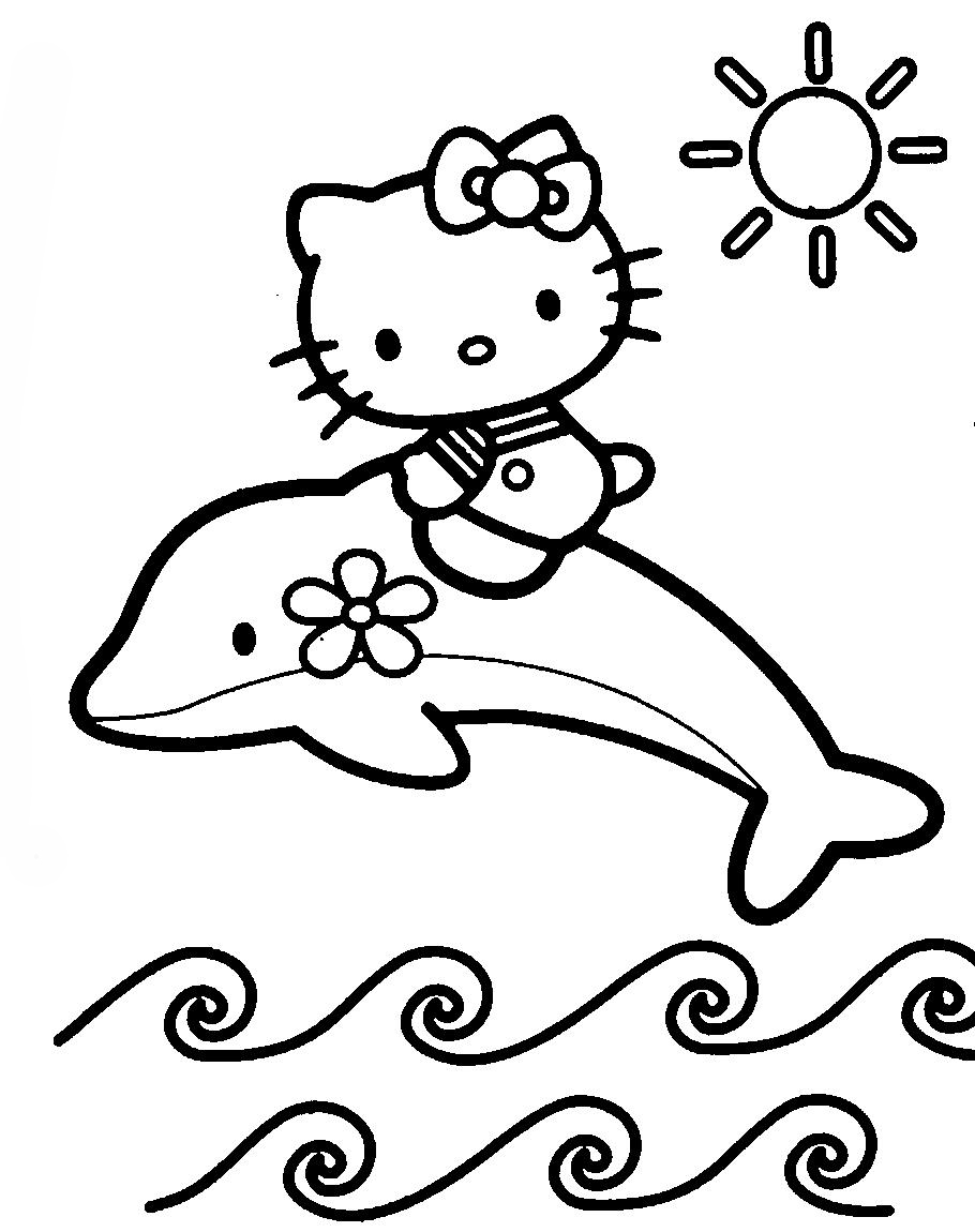 Hello kitty nadando com golfinho