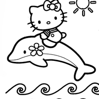 Desenho de Hello Kitty nadando com golfinho para colorir