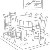 Desenho de Mesa e cadeiras na sala de jantar para colorir