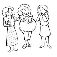 Desenho de Amigas dão roupa de bebê à grávida para colorir