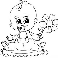 Desenho de Bebê com flores para colorir