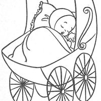 Desenho de Bebê dormindo no carrinho para colorir