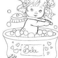 Desenho de Bebê menina tomando banho para colorir