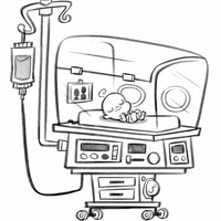 Desenho de Bebê na incubadora para colorir