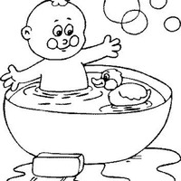 Desenho de Bebê no banho para colorir
