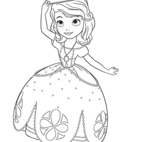 Desenho de Princesa Sofia com livro na cabeça para colorir