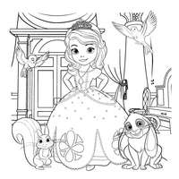 Desenho de Princesa Sofia e seus amiguinhos para colorir