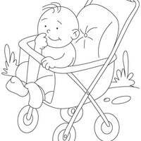 Desenho de Bebê sentado no carrinho para colorir