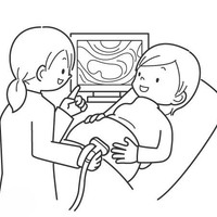 Desenho de Mãe vendo filho na ultrassonografia para colorir