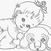 Desenho de Bebezinho abraçando cachorrinho para colorir