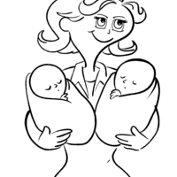 Desenho de Enfermeira com bebês gêmeos para colorir