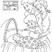 Desenho de Família cuidando do bebê para colorir