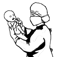 Desenho de Enfermeira com bebê recém-nascido para colorir