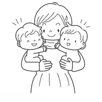 Desenho de Mãe com bebês gêmeos para colorir