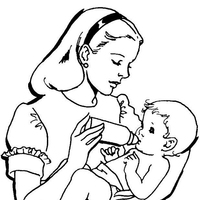 Desenho de Mãe dando mamadeira a bebê para colorir