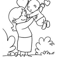 Desenho de Mamãe com bebê para colorir