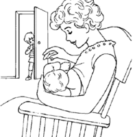 Desenho de Mamãe amamentando bebê recém-nascido para colorir
