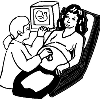 Desenho de Mamãe grávida fazendo ultrassom para colorir