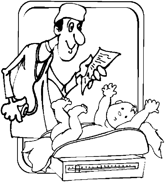 Medico pesando bebe