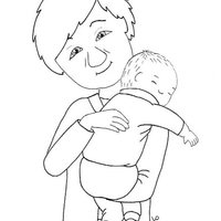 Desenho de Papai colocando bebê para arrotar para colorir