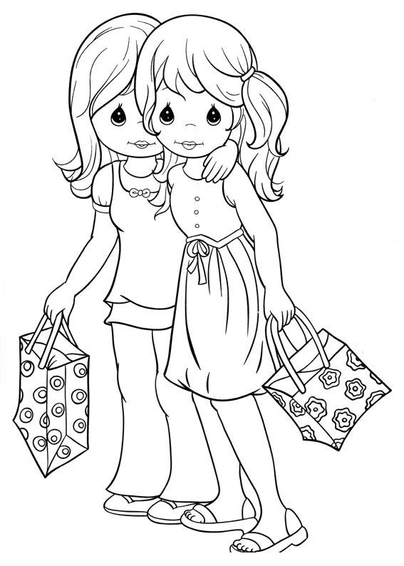 Desenho de Abraço de amigas para colorir - Tudodesenhos