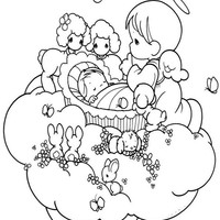 Desenho de Momentos Preciosos - Anjinho cuidando de bebê para colorir