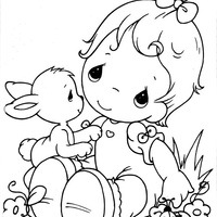 Desenho de Momentos Preciosos - Bebê e coelhinho para colorir
