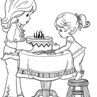 Desenho de Momentos Preciosos - Bolo de aniversário para colorir