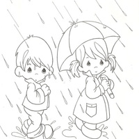 Desenho de Momentos Preciosos - Crianças na chuva para colorir
