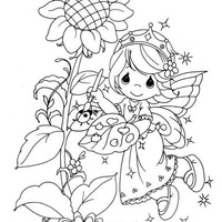 Desenho de Momentos Preciosos - Fada-borboleta pintando joaninha para colorir