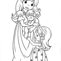 Desenho de Momentos Preciosos - Mãe e filhos para colorir