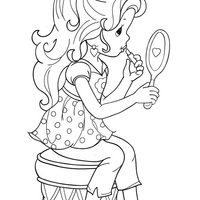 Desenho de Barbie colocando maquiagem para colorir