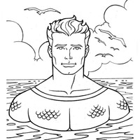 Desenho de Aquaman boiano no mar para colorir