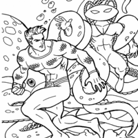 Desenho de Aquaman contra inimigos para colorir
