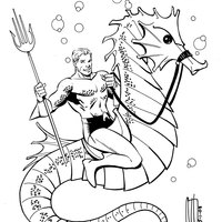 Desenho de Aquaman no cavalo marinho para colorir