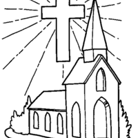 Desenho de Igreja e cruz de Cristo para colorir