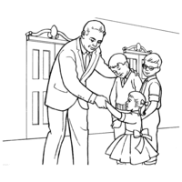 Desenho de Padre cumprimentando crianças para colorir