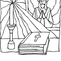 Desenho de Bíblia fechada ao lado da vela para colorir