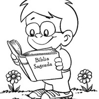 Desenho de Menino lendo a Bíblia para colorir