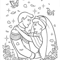 Desenho de Cinderela e príncipe felizes para colorir