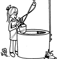 Desenho de Menina pegando água no poço para colorir