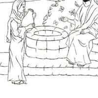 Desenho de Jesus e a mulher ao lado do poço para colorir