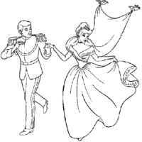 Desenho de Cinderela e príncipe fugindo para colorir