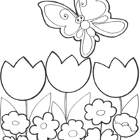 Desenho de Borboleta e tulipas para colorir