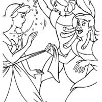 Desenho de Cinderela enfrentando ira de suas irmãs para colorir