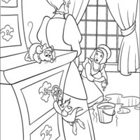 Desenho de Cinderela fazendo faxina para colorir