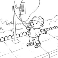 Desenho de Menino falando pelo orelhão para colorir