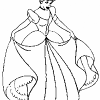 Desenho de Cinderela feliz com seu vestido para colorir