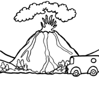 Desenho de Carro passando em frente a vulcão para colorir