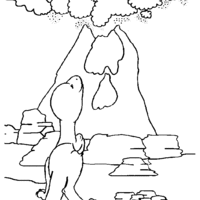 Desenho de Dinossauro vendo vulcão para colorir